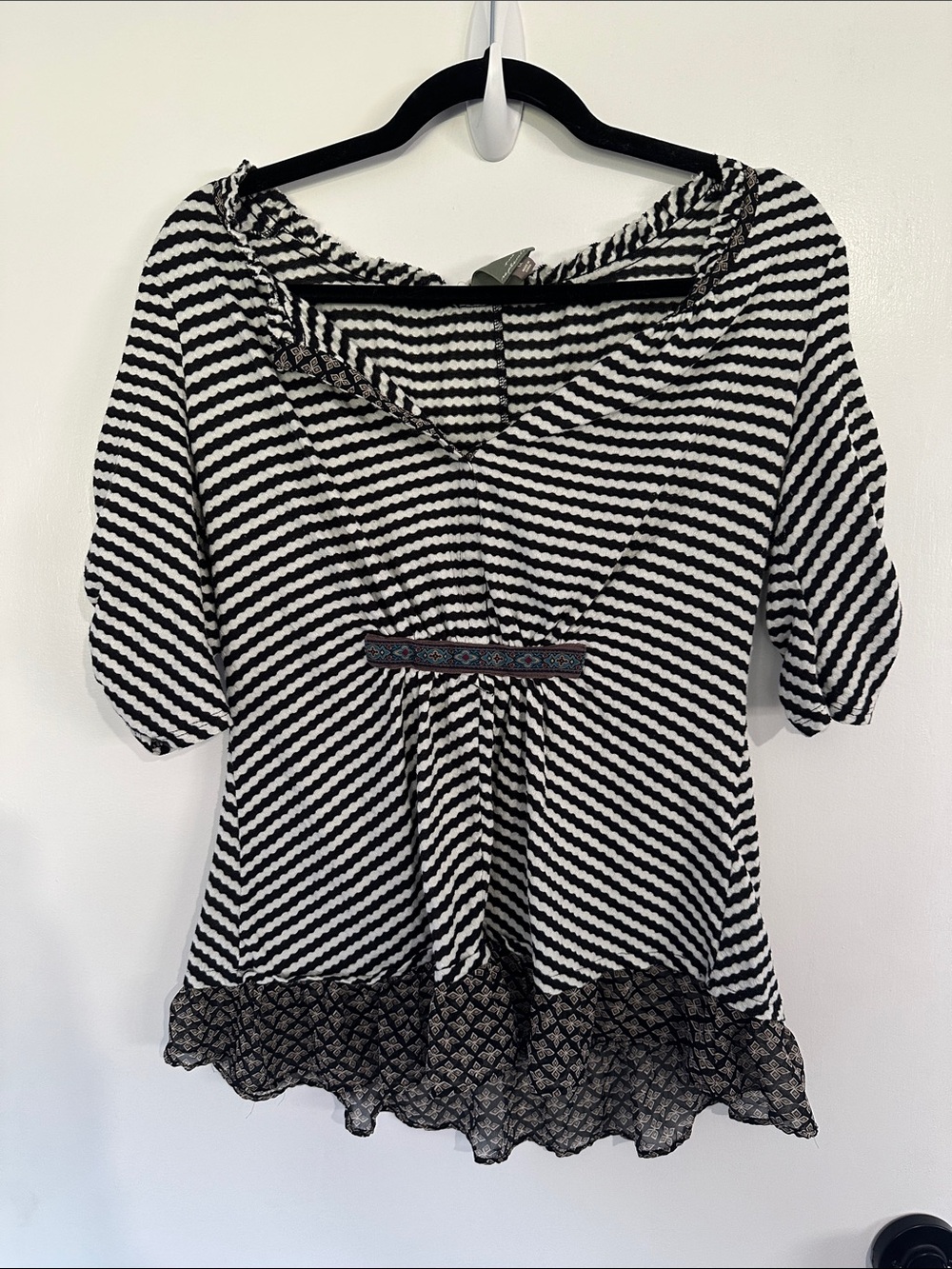 One September Anthropologie Galicia top with black and white stripes size M